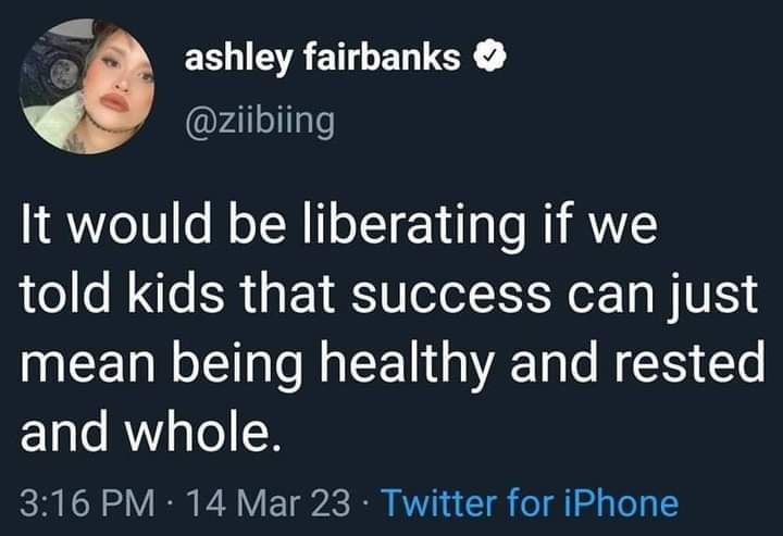 The meme is a humorous take on the concept of "liberating" children's work from the constraints of traditional education. The text reads: "It would be liberating if we told kids that success can just mean being happy and healthy, and not just being successful and wealthy."